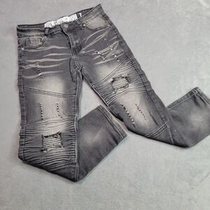 RGSTR Jeans Boys‎ Size 7 Black Wash Moto Biker Distressed Ribbed Slim Denim